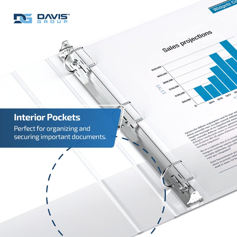 Davis Group مجلدات إيزي فيو بريميوم 3 حلقات مع أغطية شفافة وحلقات د، مجلدات للمدرسة أو المكتب، 1.5 بوصة، عبوة من 6، أبيض - Image 5